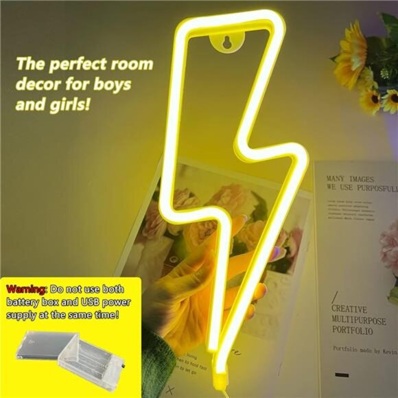 Neon Signs Lightning Bolt Neon Light Sign for Wall Decor, Battery or USB Powered - Picture 3 of 7